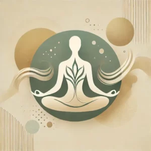 Illustration minimaliste d’une silhouette humaine en posture méditative entourée d’une énergie fluide, symbolisant le calme mental et émotionnel.